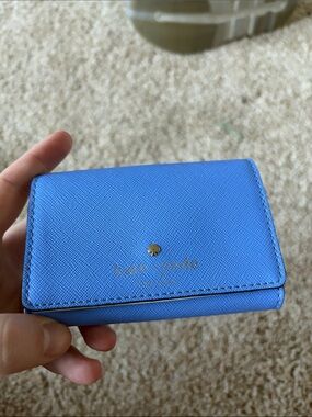 kate spade Bright Blue/Purple Saffiano Leather Card Holder with Gold Logo